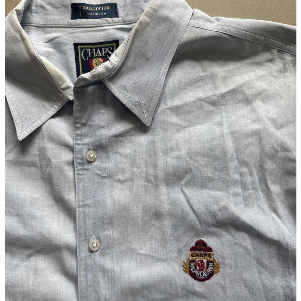CHAPS Ralph Lauren LS Button Down Light Blue Shirt with Crest SZ‎ LG 90s